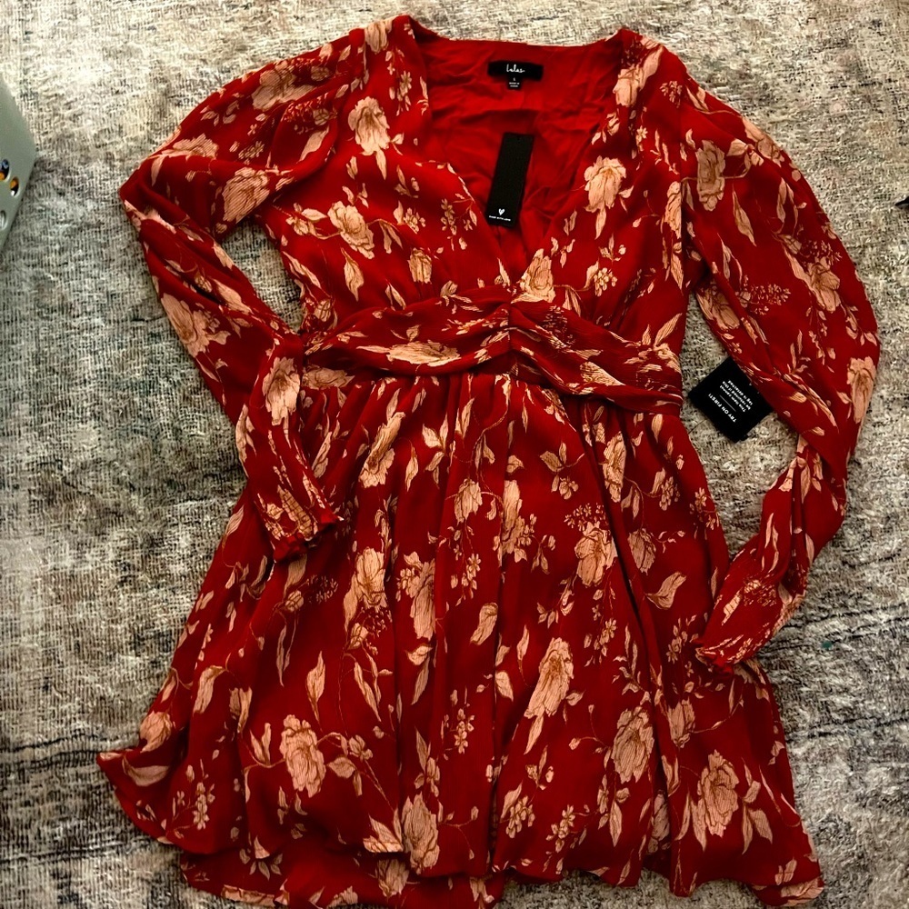Lulus Rust Floral Dress Size Large NWT
